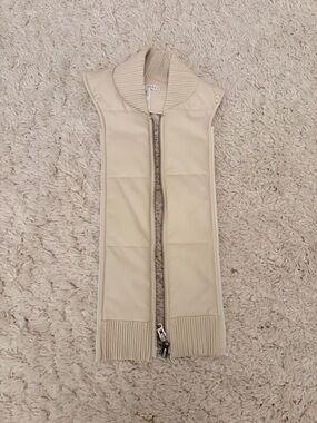 Veronica Beard Cream / Beige Faux Leather Quilted Puffer Dickey, Knit Trim, OS